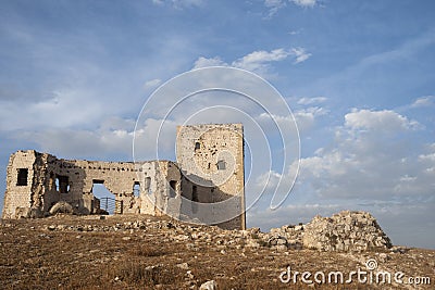 Ruins of the old Moorish castle of the Star in Teba, Malaga Stock Photo