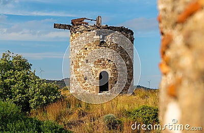 Ruins of old windmills Datca, Turkey Stock Photo