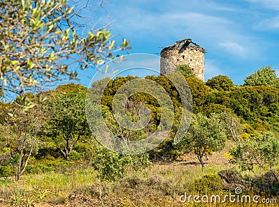 Ruins of old windmills Datca, Turkey Stock Photo
