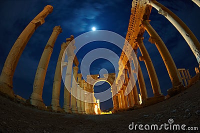 Ruins in Palmyra by night Stock Photo