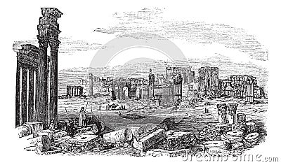 The ruins of Palmyra in Syria vintage engraving Vector Illustration