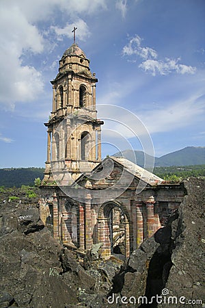 Ruins of the Paricutin church, in michoacan, mexico Stock Photo