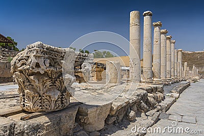 Ruins of the Roman Byzantine city Scythopolis, Tel Beit Shean National Park, Israel Stock Photo