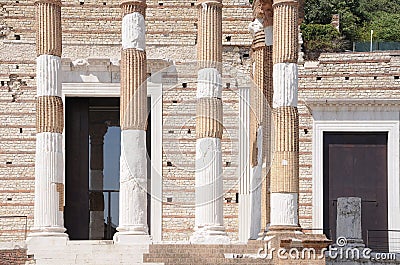 Ruins of the roman temple called Capitolium or Tempio Capitolino in Brescia Italy. Stock Photo