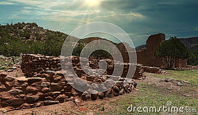 Ruins of of the San JosÃ© de los JÃ©mez Mission, built in 1621, in the Jemez River Valley Stock Photo