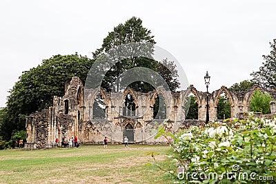 Ruins of St Mary Abbey in York, Great Britain in a cloudy summer day in August 2020 Editorial Stock Photo