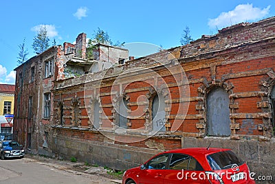 Ruins of store building on Krasin Street in Vyborg, Russia Editorial Stock Photo