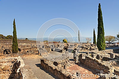 Ruins of the synagogue of Capernaum on Kinneret, Israel Stock Photo