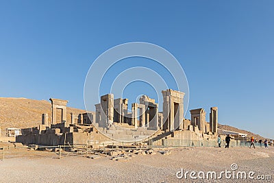 Ruins of Tachara or Palace of Darius viewed from north in Persepolis Stock Photo