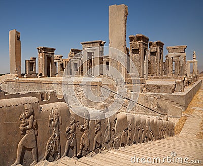 Ruins of Tachara Palace or Palace of Darius in Persepolis of Shiraz Stock Photo