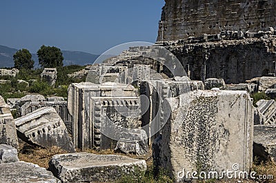 Temple of Athena of Ancient Greek City of Priene, T Stock Photo
