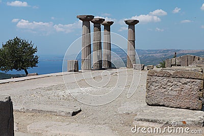 RUINS OF THE TEMPLE OF ATHENA IN ASSOS, CANAKKALE. Stock Photo