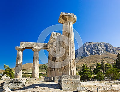 Ruins of temple in Corinth, Greece Stock Photo