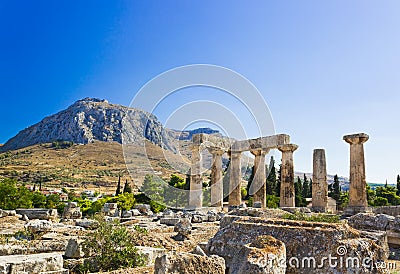 Ruins of temple in Corinth, Greece Stock Photo