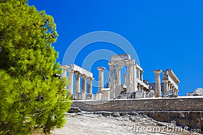 Ruins of temple on island Aegina, Greece Stock Photo