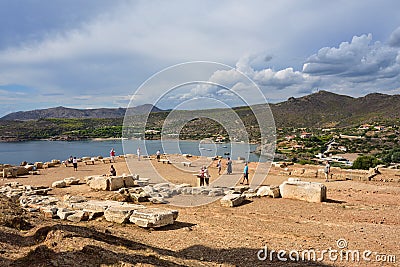 Ruins of the temple of Poseidon at Cape Sounion Attica Greece Editorial Stock Photo