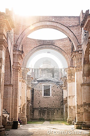 Ruins of Templo de San Jose cathedral with backlight, Antigua, Guatemala, Central America Stock Photo