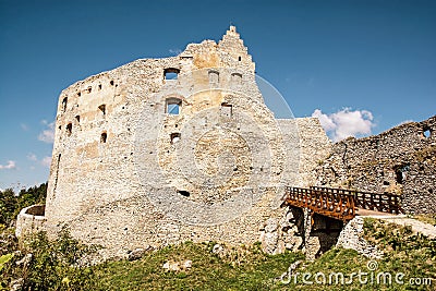Ruins of Topolcany castle, Slovak republic, central Europe, retro photo filter Stock Photo