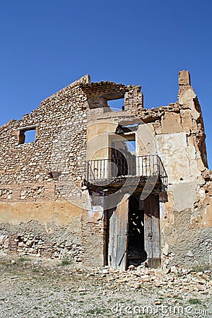 Ruins of a town bombed in the Spanish Civil War, Battle of Belchite Spain. Stock Photo