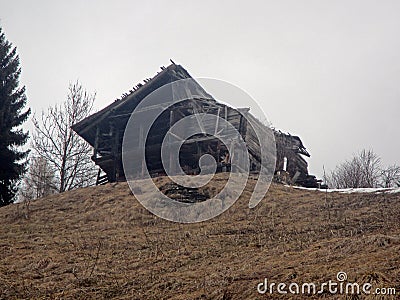 Ruins wooden house Stock Photo