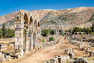 Ruins of the Umayyad citadel at Anjar. The Beqaa Valley, Lebanon Stock Photo