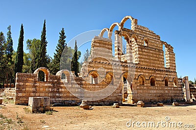Ruins of the Umayyad city of Anjar Stock Photo