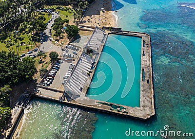 Ruins of the Waikiki Natatorium War Memorial on Oahu, Hawaii Stock Photo