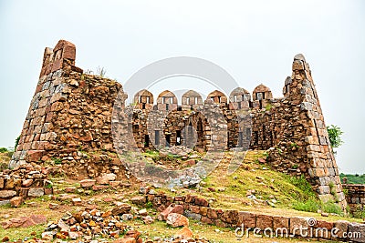 Ruins of Watch Tower at Tughlaqabad fort Stock Photo