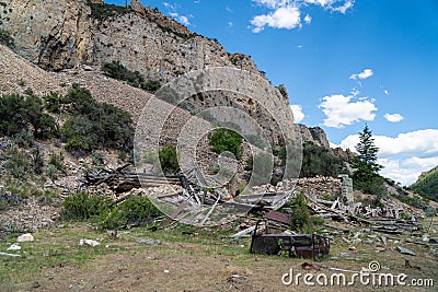 Ruins of what is left of Bayhorse Ghost Town in Idaho, a former mining town Stock Photo