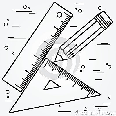 Ruler, angle and pencill thin line design. Vector Illustration