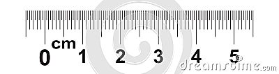 Ruler 5 centimeter. Ruler 50 mm. Value of division 0.5 mm. Precise length measurement device. Calibration grid Stock Photo