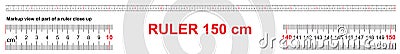 Ruler 150 cm. Precise measuring tool. Ruler scale 1,5 meter. Ruler grid 1500 mm. Metric centimeter size indicators Stock Photo
