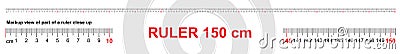 Ruler 150 cm. Precise measuring tool. Ruler scale 1,5 meter. Ruler grid 1500 mm. Metric centimeter size indicators Stock Photo