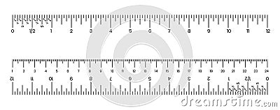 Ruler inch , centimeter and millimeter scale with numbers for apps or websites Vector Illustration