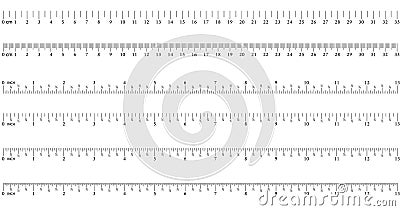 Ruler 8 inch.16 inch. 32 inch. Graduation of an inch. 33 cm. Measuring tool. Ruler Graduation. Ruler grid 33 cm. Size indicator un Vector Illustration