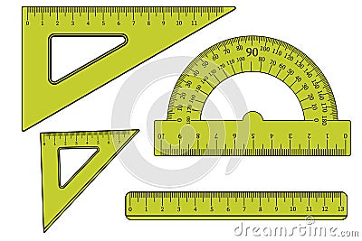 Ruler instruments on a white background. Measuring ruler. Geometry and drawing, measurement, schoolbag item, education Vector Illustration