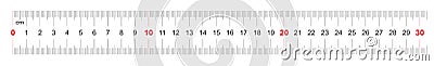 Ruler of 300 millimeters. Ruler of 30 centimeters. Calibration grid. Value division 1 mm. Two-sided measuring instrument Stock Photo