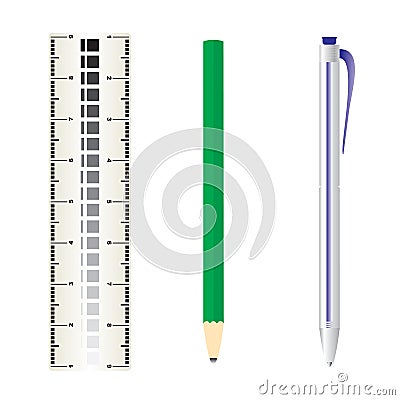 Ruler, pencil and rolling pen Vector Illustration