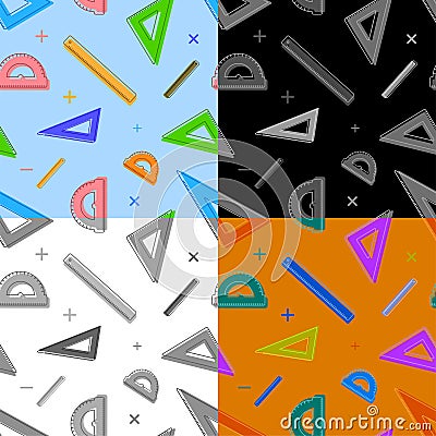 Ruler, protractor, triangle icons. School measuring instruments. School teaching, drawing, geometry. Vector Vector Illustration