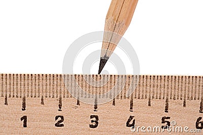 Ruler and wood pencil Stock Photo