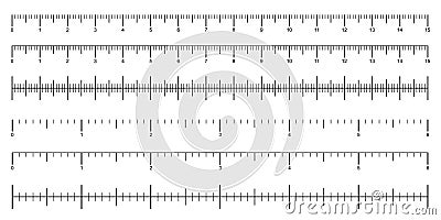 Rulers inch and metric rulers template. Blank measuring scale indicator. Scale ruler with double side measurement cm and inches Vector Illustration
