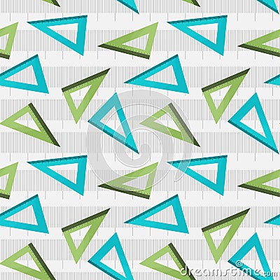 Seamless pattern with colored rulers, triangular with divisions. Divisions for printing. School and office supplies on Vector Illustration