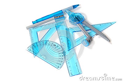 Rulers, triangles, protractor Stock Photo