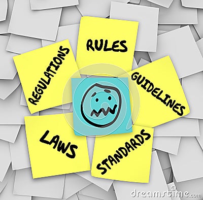 Rules Regulations Laws Standards Sticky Notes Stressed Face Stock Photo