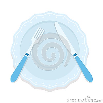Rules of table etiquette. Fork and knife on the plate means a pause flat isolated Vector Illustration