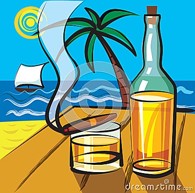 Rum and cigar Vector Illustration