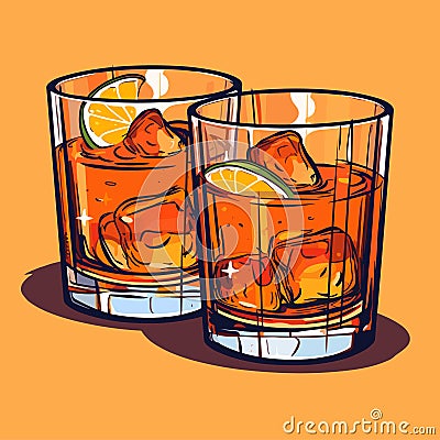 Rum cocktail in two glasses, simple vector icon Vector Illustration