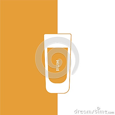 Rum glass in minimalist linear style with text. Contour of the glassware on right side in form of fine line. Drink is depicted in Vector Illustration