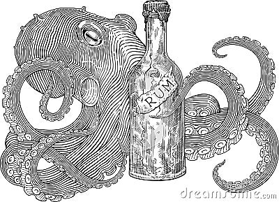 Rum octopus Vector Illustration