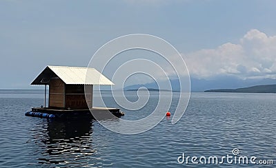 Rumah Apung floating house in the middle of the sea Stock Photo